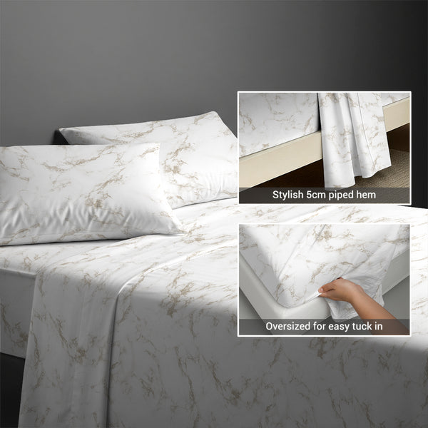 400 thread count carrara marble taupe cotton flat sheet double size with 5cm piped hem oversized for easy tuck in