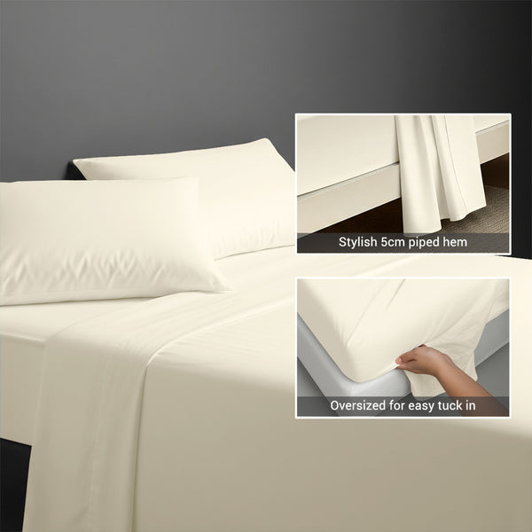 400 thread count ivory cotton flat sheet single size with 5cm piped hem oversized for easy tuck in
