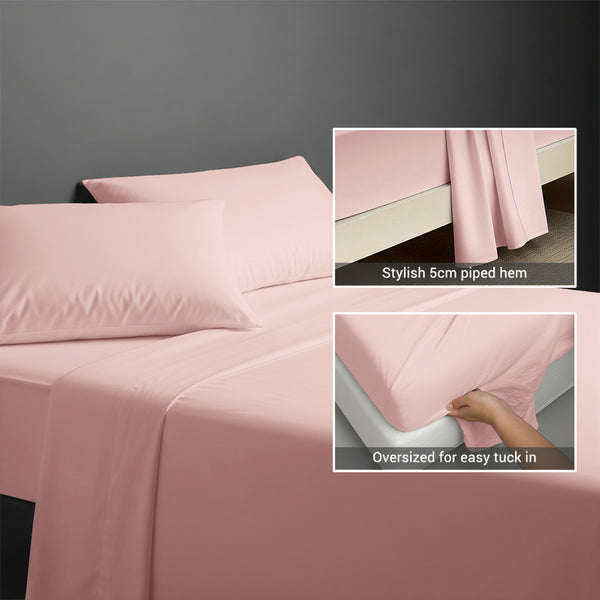 400 thread count Light Pink cotton flat sheet super king size with 5cm piped hem oversized for easy tuck in
