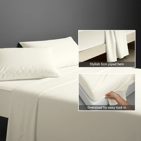 400 thread count off white cotton flat sheet double size with 5cm piped hem oversized for easy tuck in