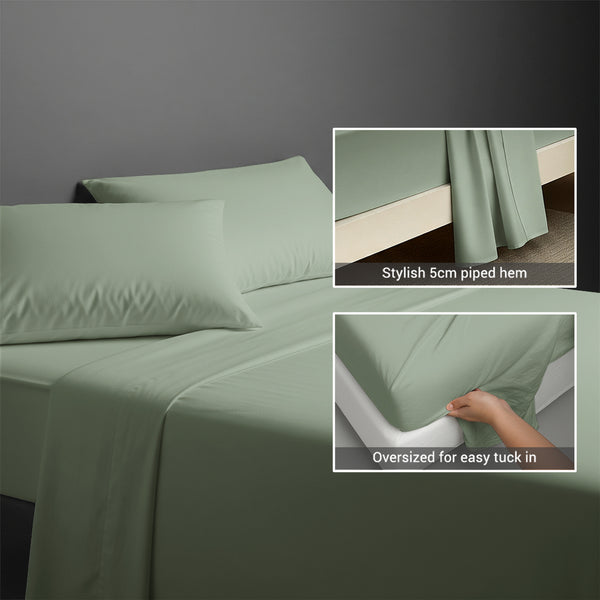 400 thread count Sea Foam cotton flat sheet super king size with 5cm piped hem oversized for easy tuck in