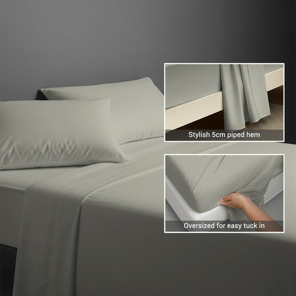 400 thread count Silver cotton flat sheet king size with 5cm piped hem oversized for easy tuck in