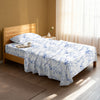 Serene bedroom with premium cotton flat sheet Carrara Marble Blue single size 400 thread count