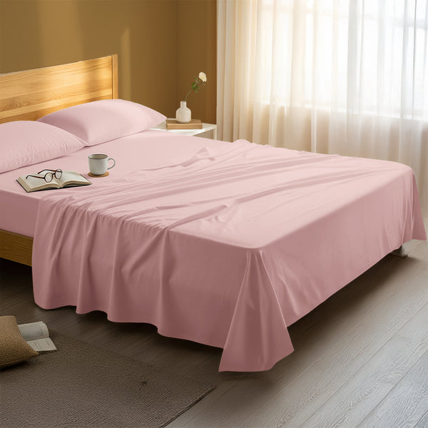 Serene bedroom with premium cotton flat sheet Light Pink super king size 400 thread count