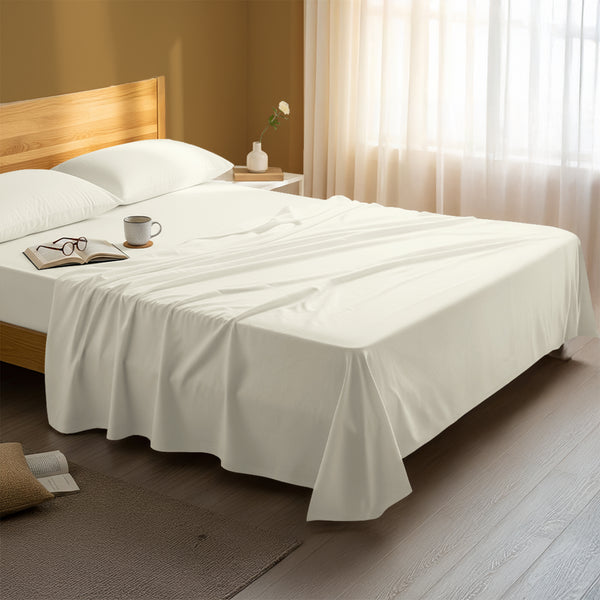 Serene bedroom with premium cotton flat sheet Off White super king size 400 thread count