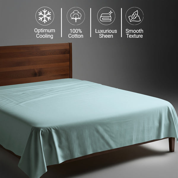 400 thread count super king size Baby Blue 100 percent cotton flat sheet with luxurious sheen and smooth cooling feel