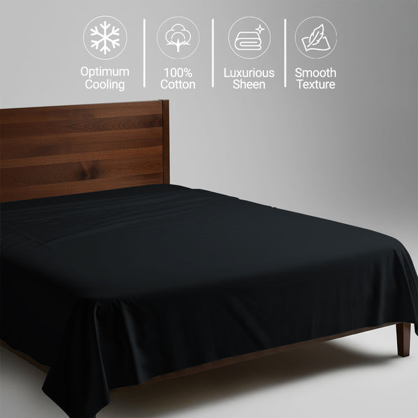 400 thread count double size black 100 percent cotton flat sheet with luxurious sheen and smooth cooling feel