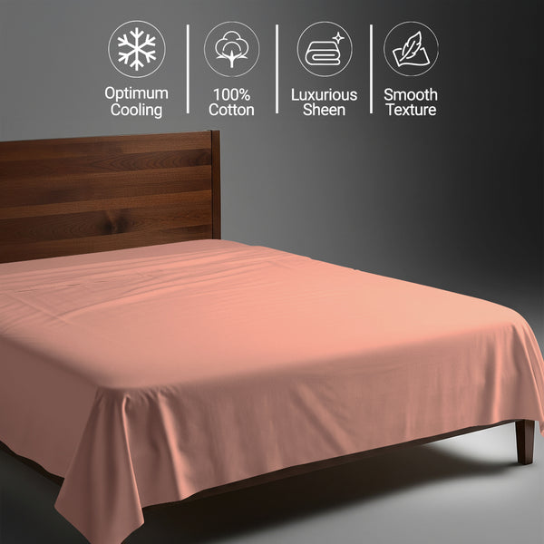 400 thread count king size Coral Pink 100 percent cotton flat sheet with luxurious sheen and smooth cooling feel