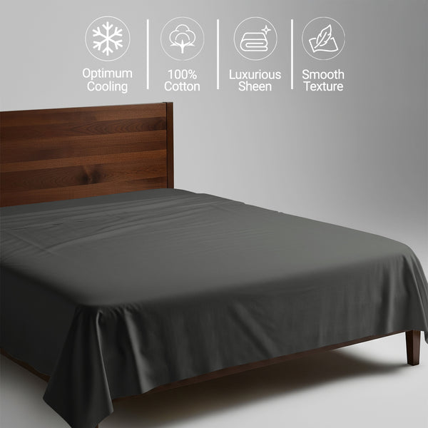 400 thread count super king size Dark Grey 100 percent cotton flat sheet with luxurious sheen and smooth cooling feel