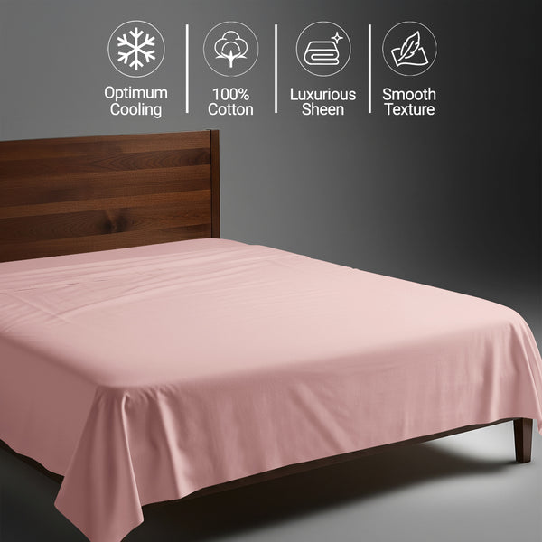 400 thread count super king size Light Pink 100 percent cotton flat sheet with luxurious sheen and smooth cooling feel
