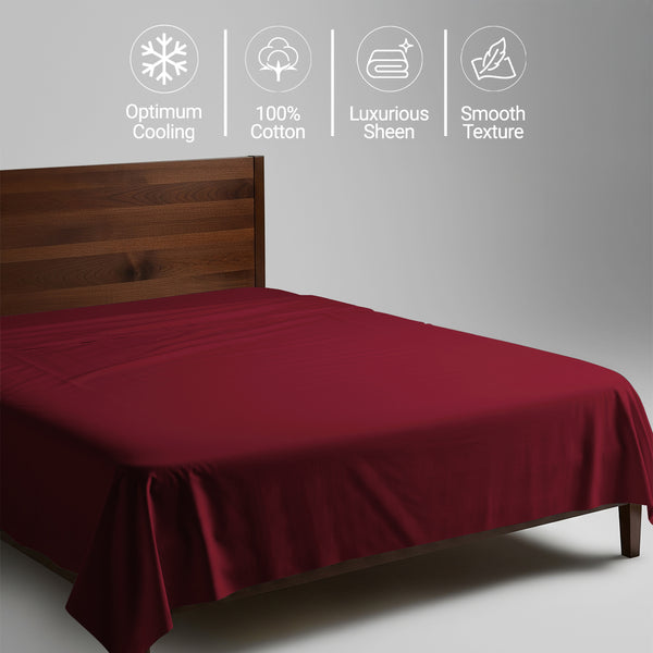 400 thread count single size rio red 100 percent cotton flat sheet with luxurious sheen and smooth cooling feel