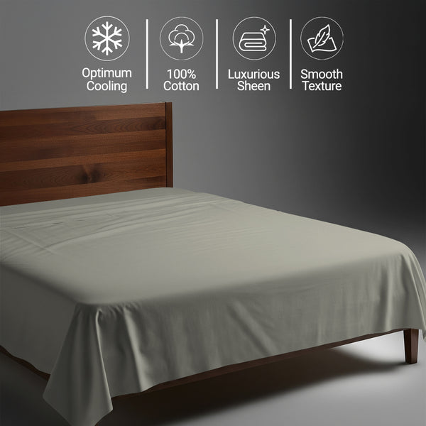 400 thread count single size silver 100 percent cotton flat sheet with luxurious sheen and smooth cooling feel