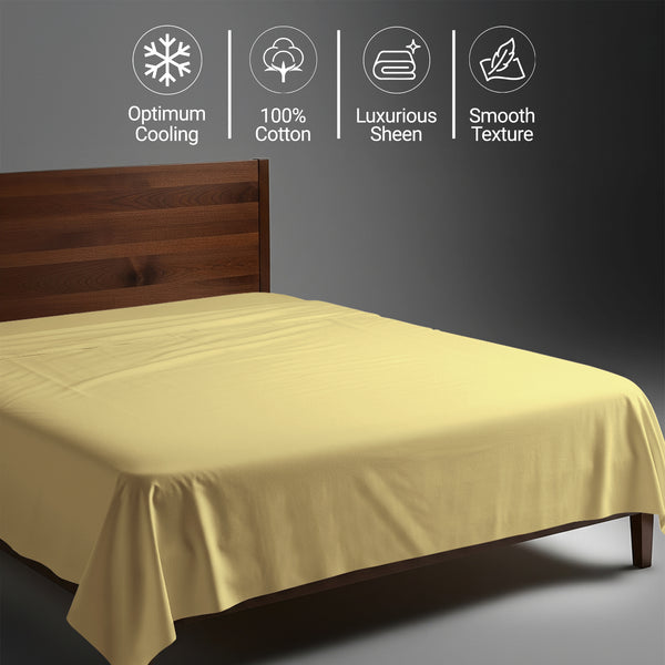 600 thread count double size mellow yellow 100 percent cotton flat sheet with luxurious sheen and smooth cooling feel plus durable