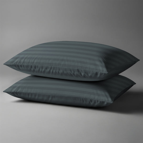 Pizuna Linens anthracite stripe damask big checks 300 thread count 100 percent cotton pillowcases 2 piece housewife