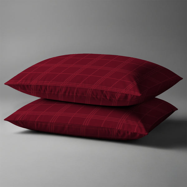 Pizuna Linens red checks damask big checks 300 thread count 100 percent cotton pillowcases 2 piece housewife