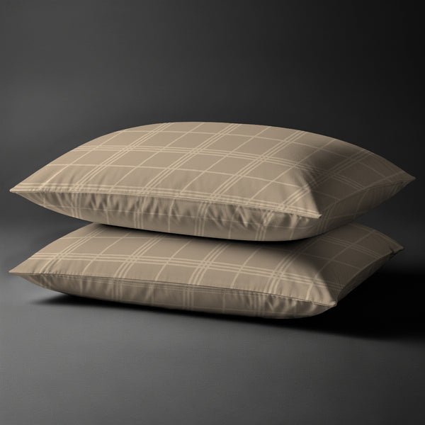 Pizuna Linens taupe checks damask big checks 300 thread count 100 percent cotton pillowcases 2 piece housewife