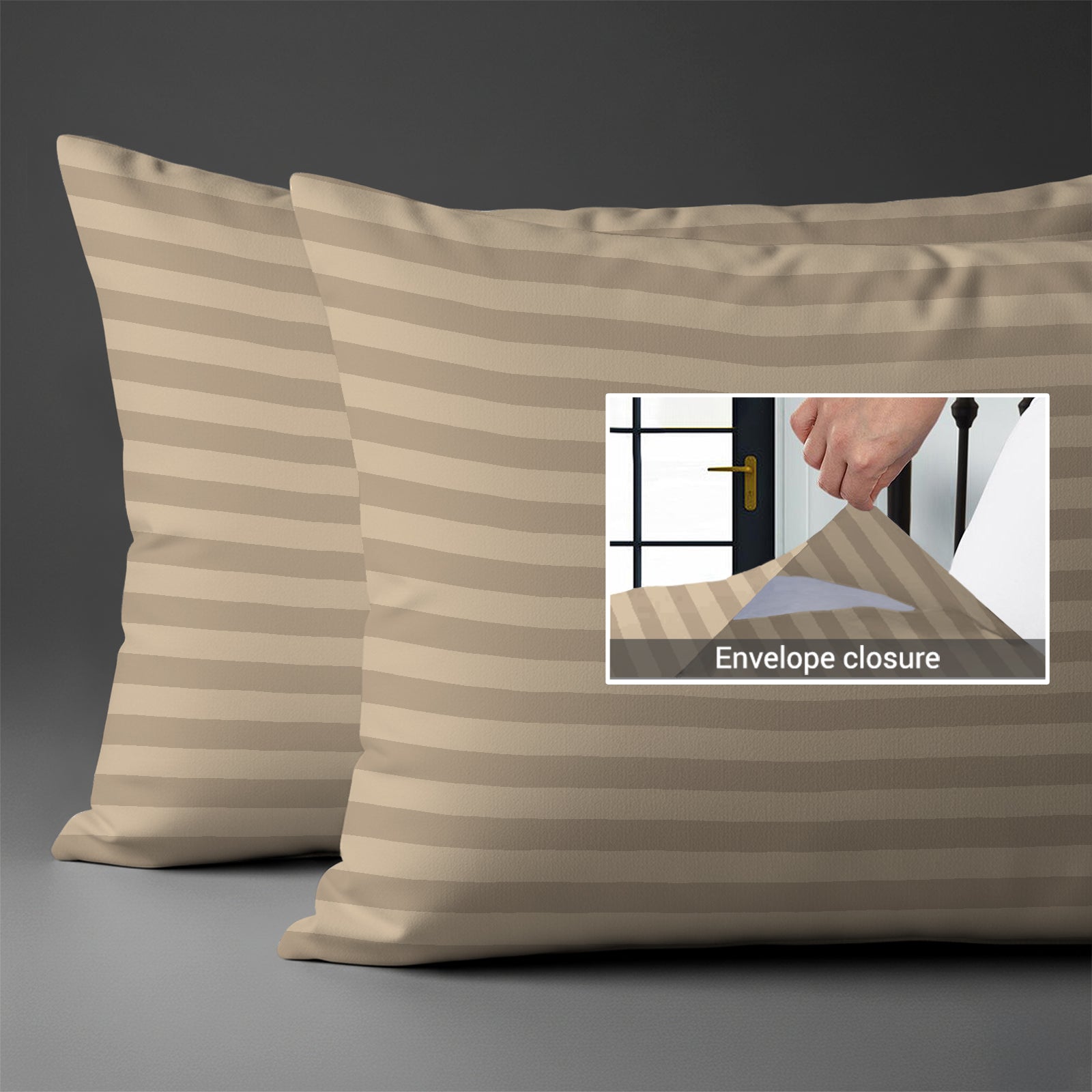 300 thread count taupe stripe damask big checks envelope closure pillowcases housewife style secure fit skin friendly cotton