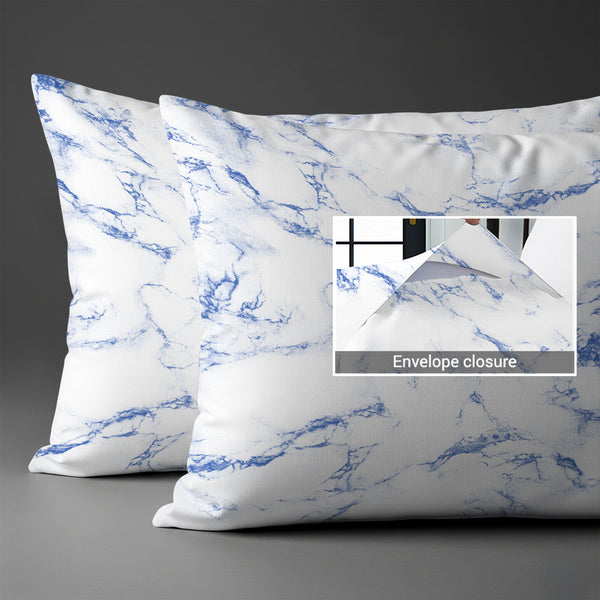400 thread count carrara marble blue envelope closure pillowcases housewife style secure fit skin friendly cotton
