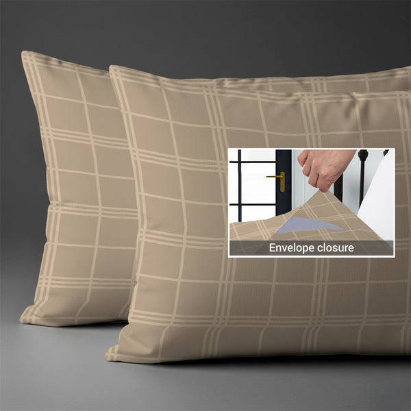 300 thread count taupe checks damask big checks envelope closure pillowcases housewife style secure fit skin friendly cotton