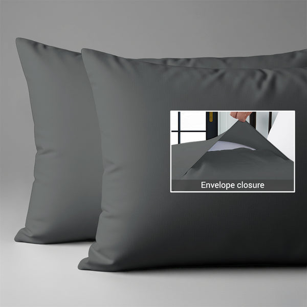 Cotton percale dark grey envelope closure pillowcases housewife style secure fit skin friendly cotton