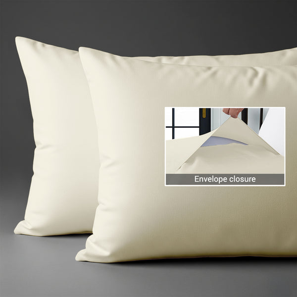 Cotton percale ivory envelope closure pillowcases housewife style secure fit skin friendly cotton