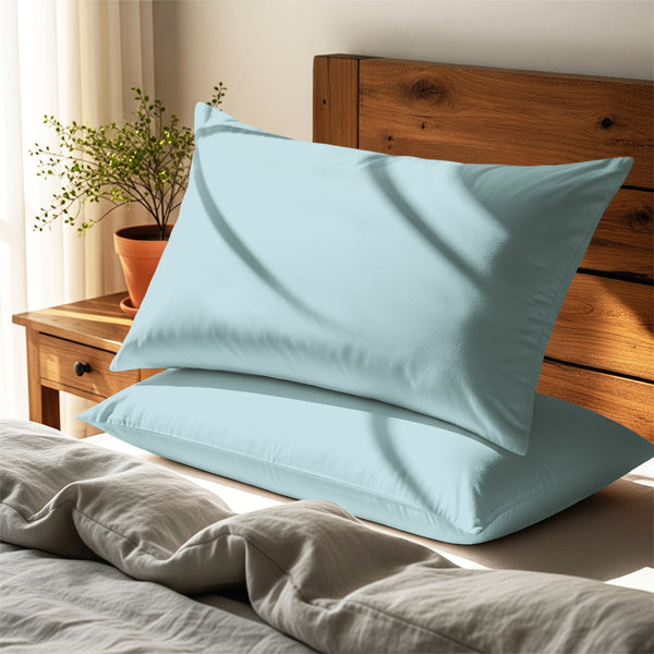 Baby blue housewife pillowcases deluxe 600 thread count 2 piece bedroom scene