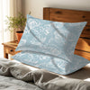simply floaral blue housewife pillowcases premium 400 thread count on pillows on bed in bedroom