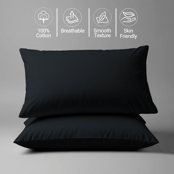 400 thread count black Skin friendly housewife cotton pillowcases sweat wicking gentle on hair
