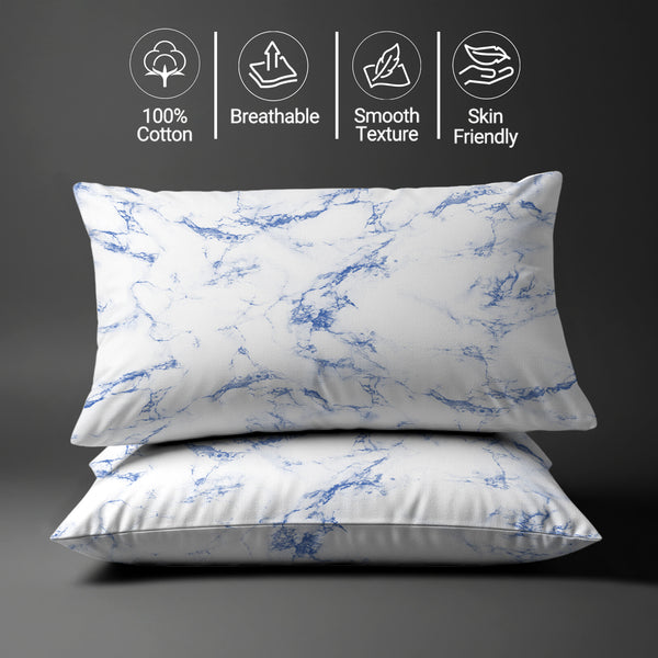 400 thread count carrara marble blue Skin friendly housewife cotton pillowcases sweat wicking gentle on hair
