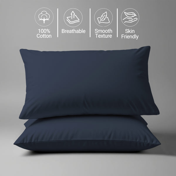 400 thread count dark blue Skin friendly housewife cotton pillowcases sweat wicking gentle on hair
