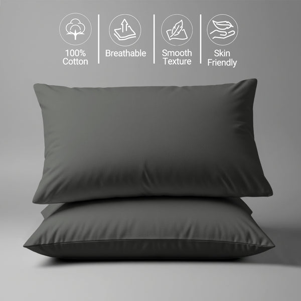 600 thread count dark grey skin friendly housewife cotton pillowcases sweat wicking gentle on hair
