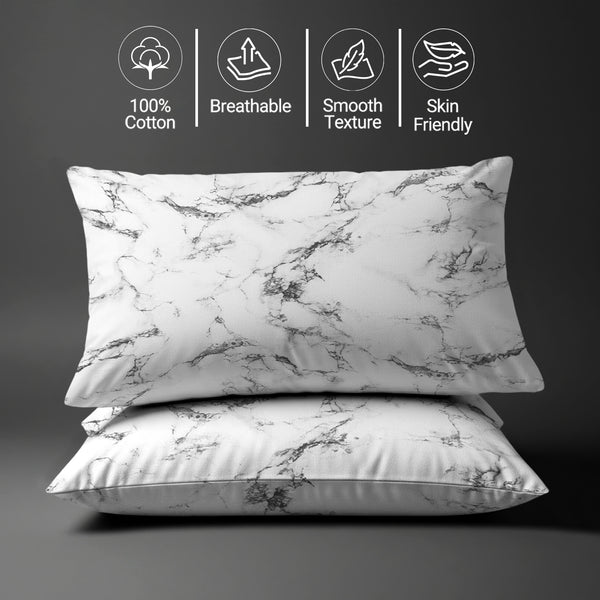 400 thread count marble white Skin friendly housewife cotton pillowcases sweat wicking gentle on hair
