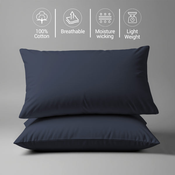 Cotton percale dark blue skin friendly housewife cotton pillowcases sweat wicking gentle on hair