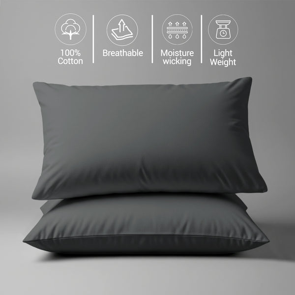 Cotton percale dark grey skin friendly housewife cotton pillowcases sweat wicking gentle on hair