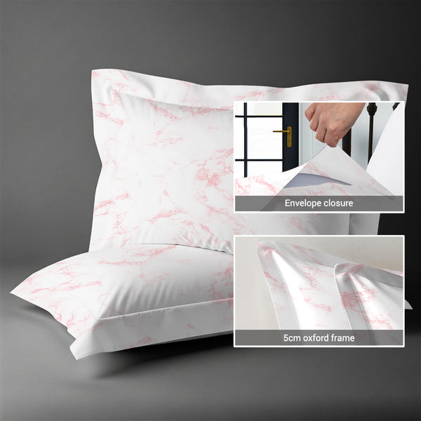 400 thread count carrara marble pink envelope closure pillowcases oxford standard style secure fit skin friendly cotton with 5cm frame