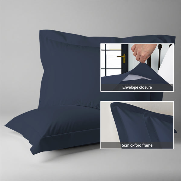 400 thread count dark blue envelope closure pillowcases oxford standard style secure fit skin friendly cotton with 5cm frame