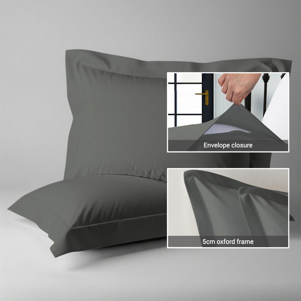 400 thread count dark grey envelope closure pillowcases oxford standard style secure fit skin friendly cotton with 5cm frame
