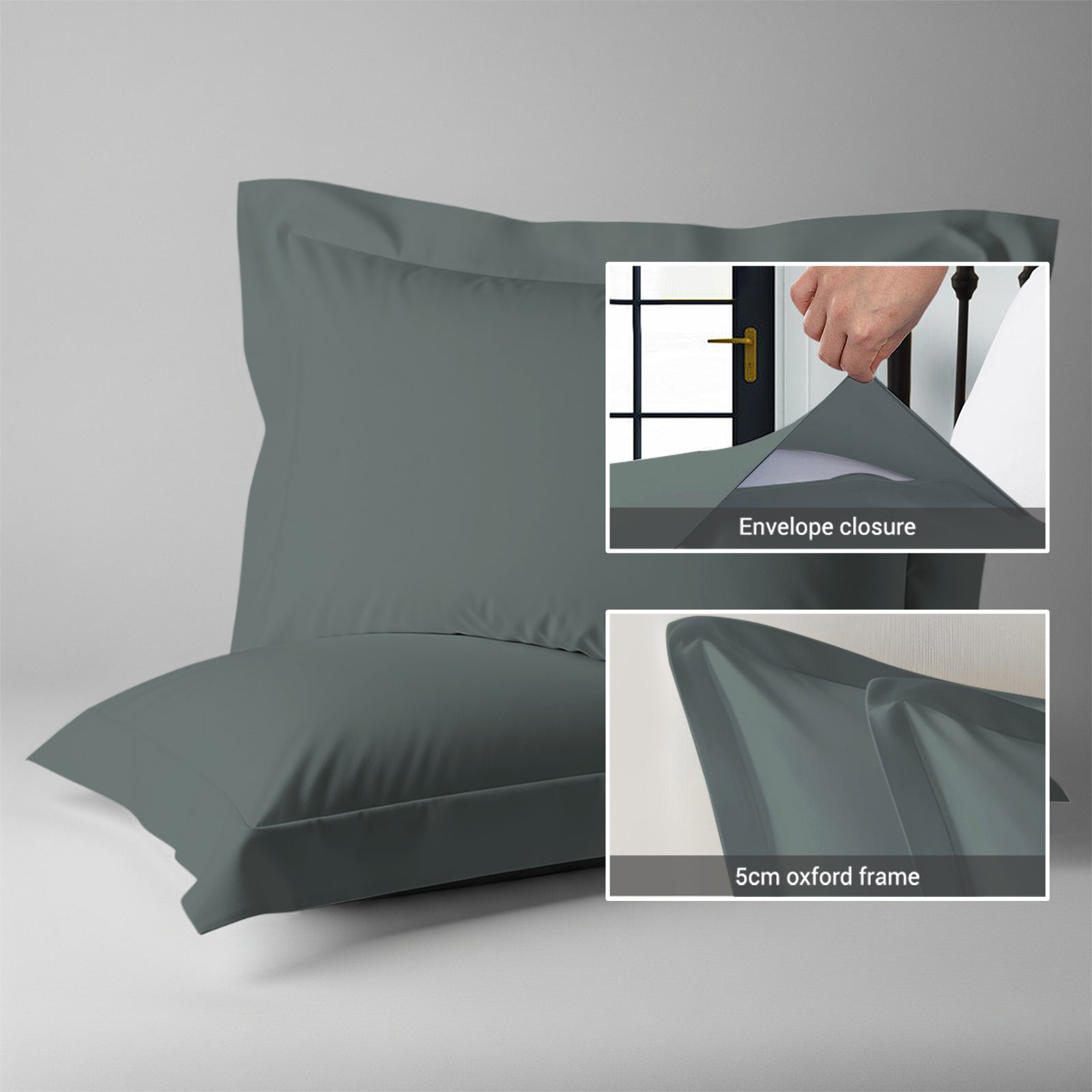 1000 thread count dark grey envelope closure pillowcases oxford standard style secure fit skin friendly cotton with 5cm frame