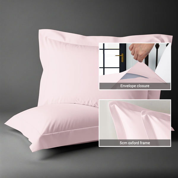 600 thread count light pink envelope closure pillowcases oxford king style secure fit skin friendly cotton with 5cm frame

