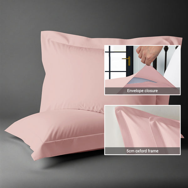 400 thread count light pink envelope closure pillowcases oxford standard style secure fit skin friendly cotton with 5cm frame