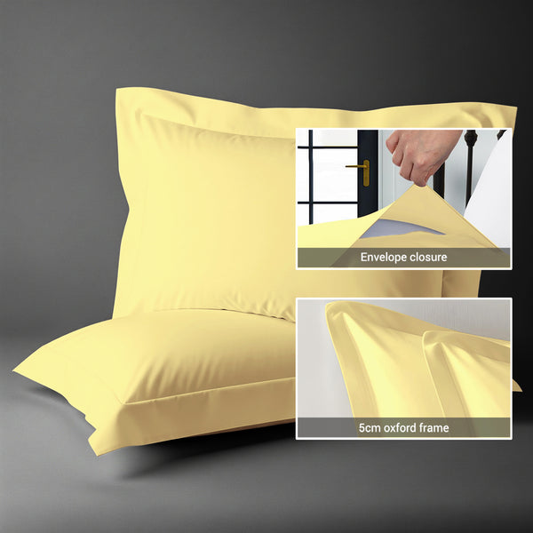 400 thread count mellow yellow envelope closure pillowcases oxford standard style secure fit skin friendly cotton with 5cm frame