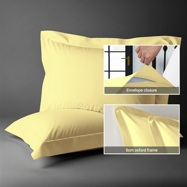 600 thread count mellow yellow envelope closure pillowcases oxford king style secure fit skin friendly cotton with 5cm frame
