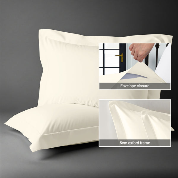 600 thread count ivory envelope closure pillowcases oxford standard style secure fit skin friendly cotton with 5cm frame