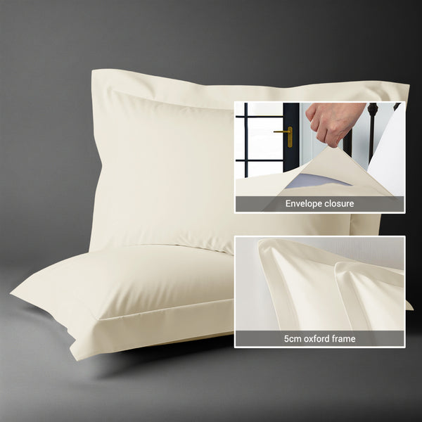 800 thread count ivory envelope closure pillowcases oxford king style secure fit skin friendly cotton with 5cm frame
