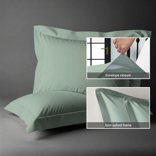 800 thread count sea foam envelope closure pillowcases oxford king style secure fit skin friendly cotton with 5cm frame
