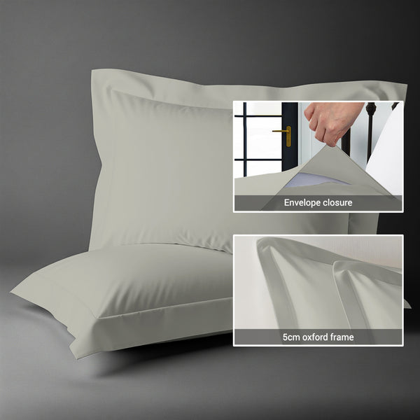 600 thread count silver envelope closure pillowcases oxford standard style secure fit skin friendly cotton with 5cm frame
