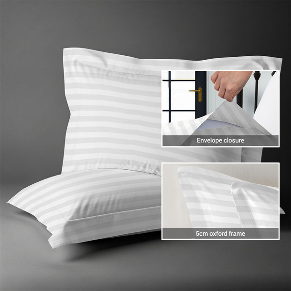 600 thread count white stripe envelope closure pillowcases oxford king style secure fit skin friendly cotton with 5cm frame