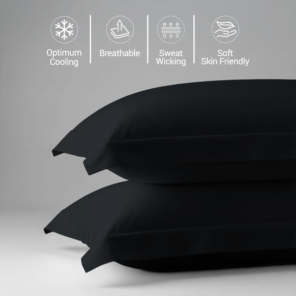 600 thread count black skin friendly cotton pillowcases oxford king sweat wicking gentle on hair
