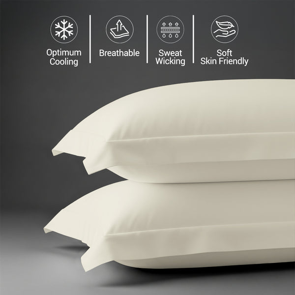 400 thread count off white Skin friendly cotton pillowcases oxford king sweat wicking gentle on hair 