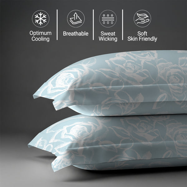 400 thread count simply floral blue Skin friendly cotton pillowcases oxford king sweat wicking gentle on hair